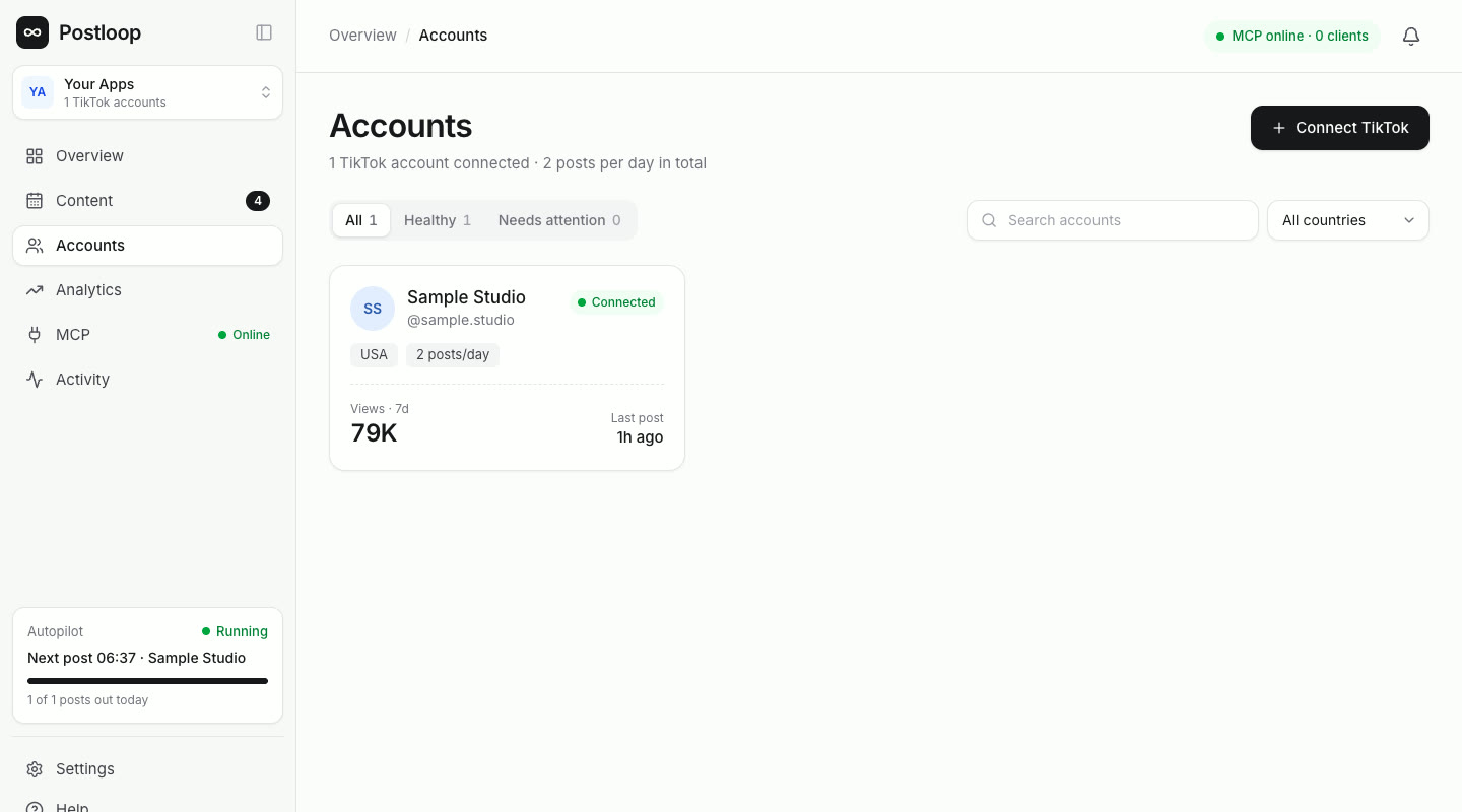 Accounts page